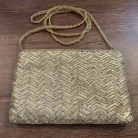La Regale Gold Chevron Clutch - Picture 1 of 3